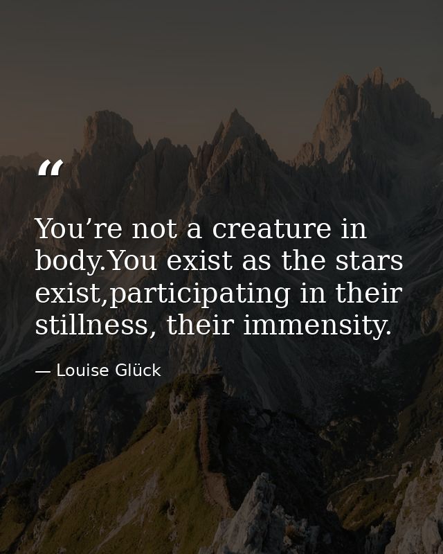 You’re not a creature in body.You exist as the stars exist,participating in their stillness, their immensity. — Louise Glück