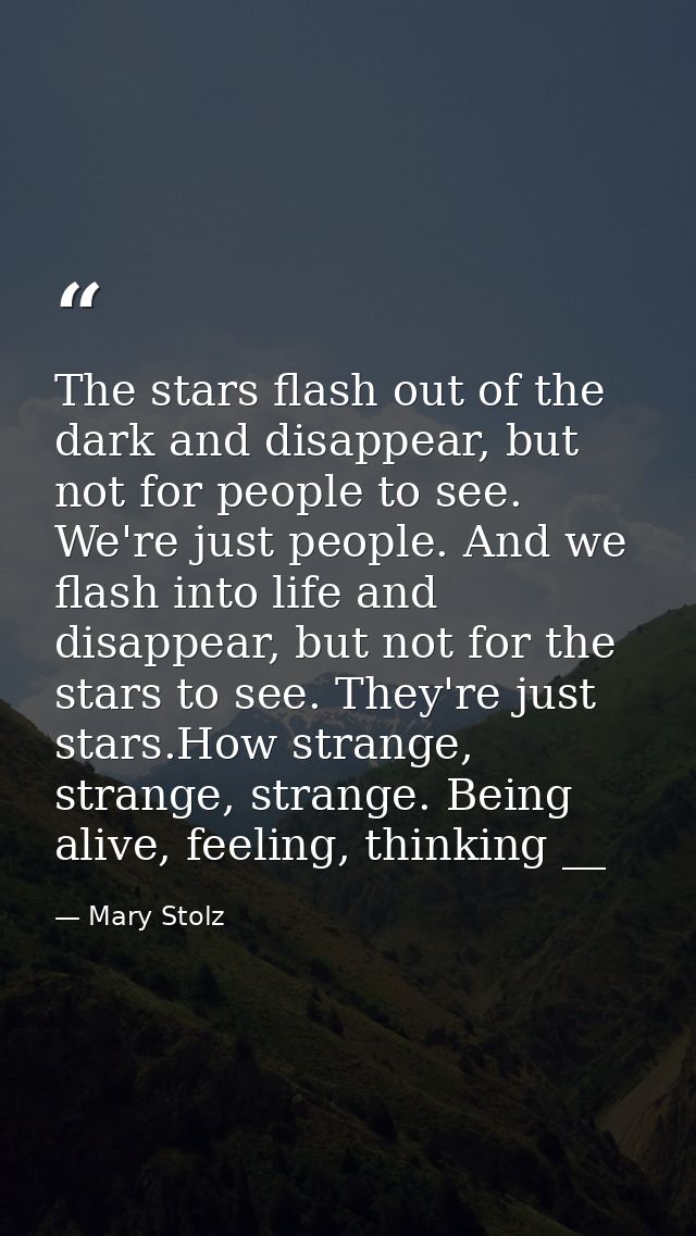 The stars flash out of the dark and disappear, but not for people to see. We're just people. And we flash into life and  — Mary Stolz