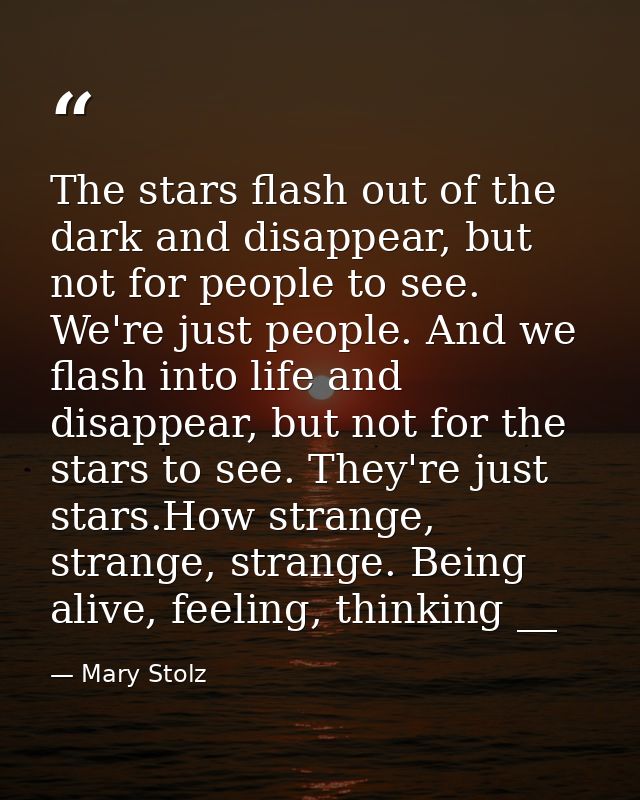 The stars flash out of the dark and disappear, but not for people to see. We're just people. And we flash into life and  — Mary Stolz