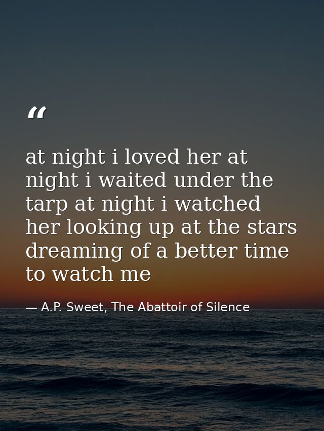 at night i loved her at night i waited under the tarp at night i watched her looking up at the stars dreaming of a bette — A.P. Sweet, The Abattoir of Silence
