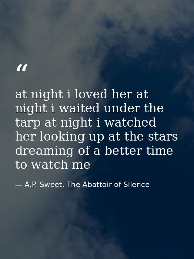 at night i loved her at night i waited under the tarp at night i watched her looking up at the stars dreaming of a bette — A.P. Sweet, The Abattoir of Silence