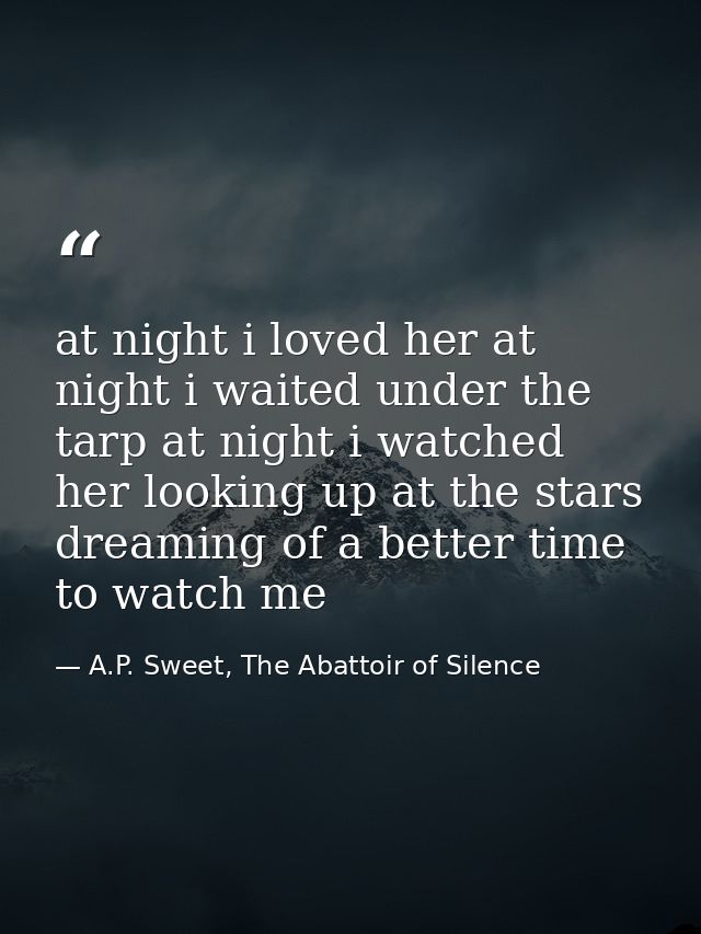 at night i loved her at night i waited under the tarp at night i watched her looking up at the stars dreaming of a bette — A.P. Sweet, The Abattoir of Silence