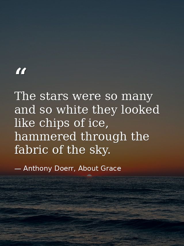 The stars were so many and so white they looked like chips of ice, hammered through the fabric of the sky. — Anthony Doerr, About Grace
