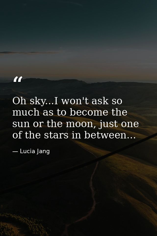 Oh sky...I won't ask so much as to become the sun or the moon, just one of the stars in between... — Lucia Jang