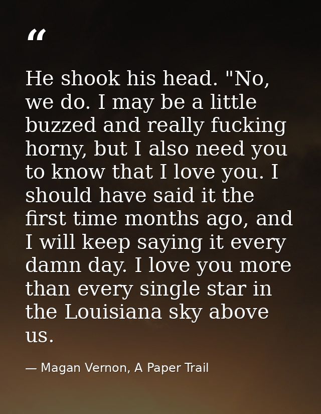 He shook his head. "No, we do. I may be a little buzzed and really fucking horny, but I also need you to know that I lov — Magan Vernon, A Paper Trail