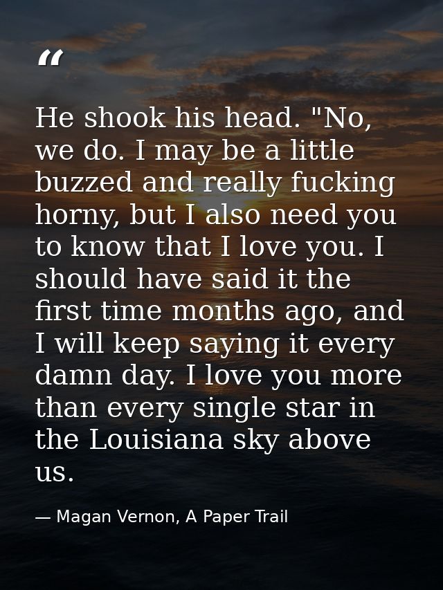 He shook his head. "No, we do. I may be a little buzzed and really fucking horny, but I also need you to know that I lov — Magan Vernon, A Paper Trail