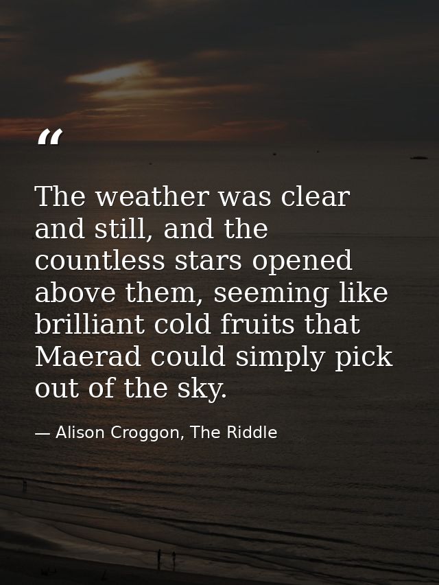 The weather was clear and still, and the countless stars opened above them, seeming like brilliant cold fruits that Maer — Alison Croggon, The Riddle
