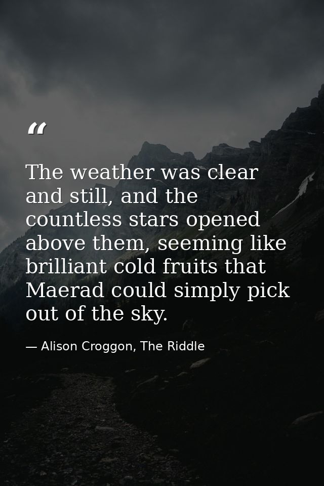 The weather was clear and still, and the countless stars opened above them, seeming like brilliant cold fruits that Maer — Alison Croggon, The Riddle