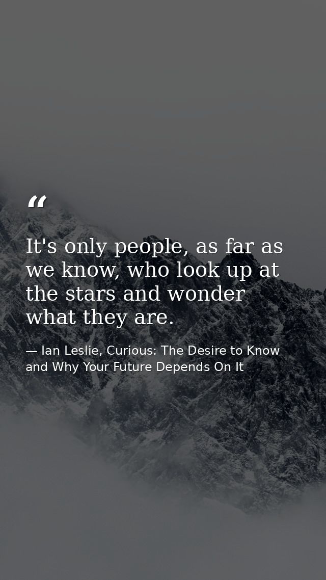 It's only people, as far as we know, who look up at the stars and wonder what they are. — Ian Leslie, Curious: The Desire to Know and Why Your Future Depends On It