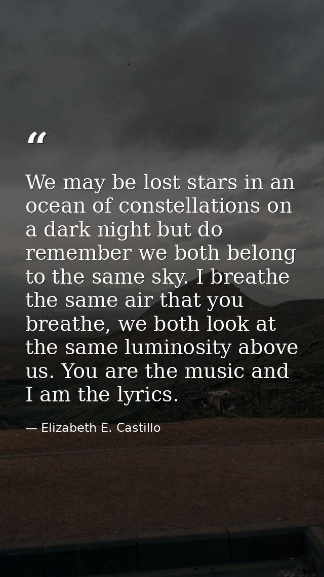 We may be lost stars in an ocean of constellations on a dark night but do remember we both belong to the same sky. I bre — Elizabeth E. Castillo