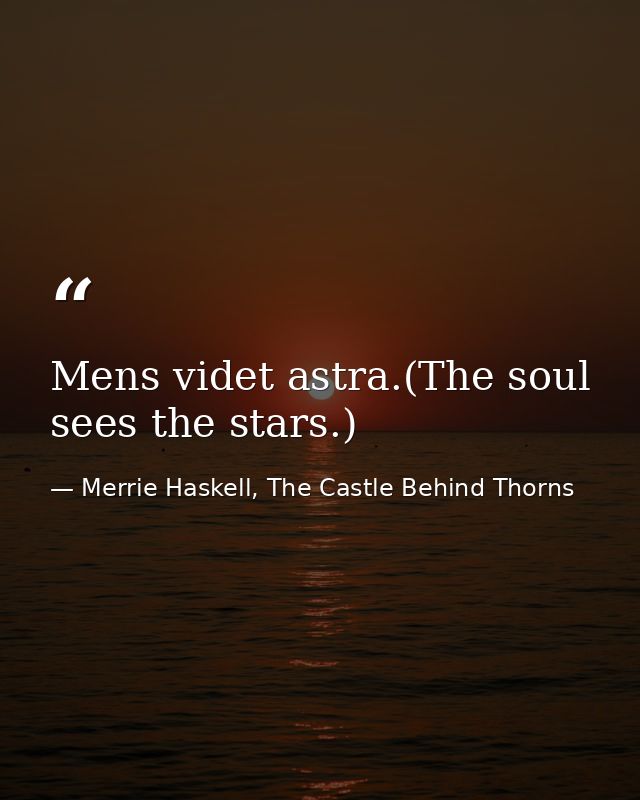 Mens videt astra.(The soul sees the stars.) — Merrie Haskell, The Castle Behind Thorns