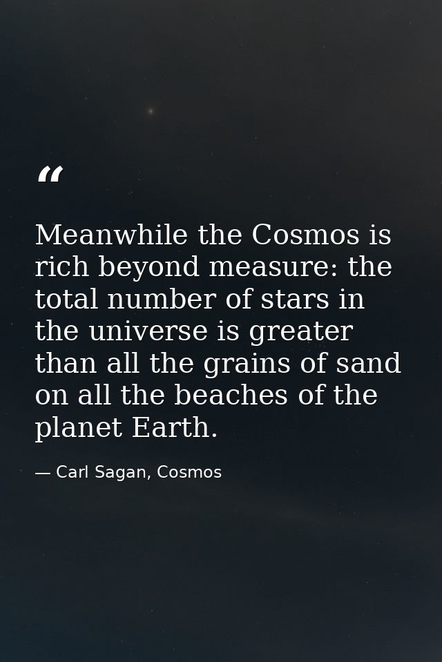 Meanwhile the Cosmos is rich beyond measure: the total number of stars in the universe is greater than all the grains of — Carl Sagan, Cosmos