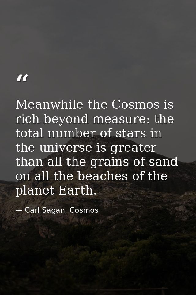 Meanwhile the Cosmos is rich beyond measure: the total number of stars in the universe is greater than all the grains of — Carl Sagan, Cosmos