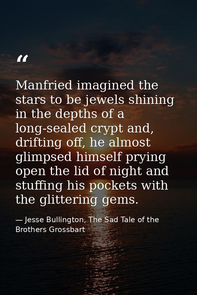 Manfried imagined the stars to be jewels shining in the depths of a long-sealed crypt and, drifting off, he almost glimp — Jesse Bullington, The Sad Tale of the Brothers Grossbart