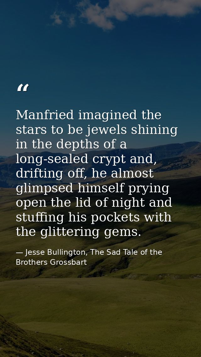 Manfried imagined the stars to be jewels shining in the depths of a long-sealed crypt and, drifting off, he almost glimp — Jesse Bullington, The Sad Tale of the Brothers Grossbart
