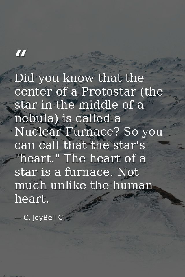 Did you know that the center of a Protostar (the star in the middle of a nebula) is called a Nuclear Furnace? So you can — C. JoyBell C.