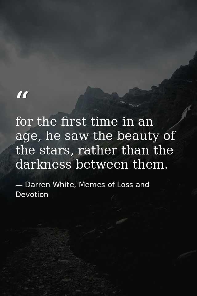 for the first time in an age, he saw the beauty of the stars, rather than the darkness between them. — Darren White, Memes of Loss and Devotion