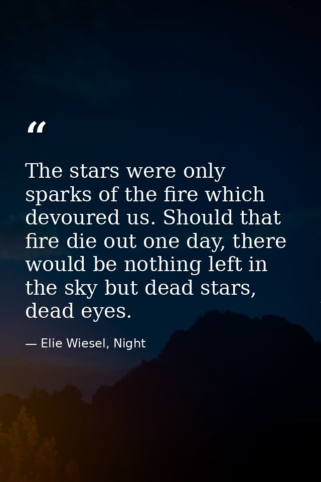 The stars were only sparks of the fire which devoured us. Should that fire die out one day, there would be nothing left  — Elie Wiesel, Night