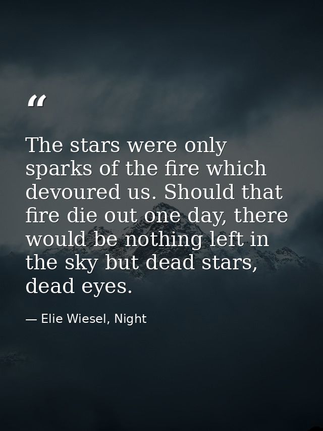 The stars were only sparks of the fire which devoured us. Should that fire die out one day, there would be nothing left  — Elie Wiesel, Night