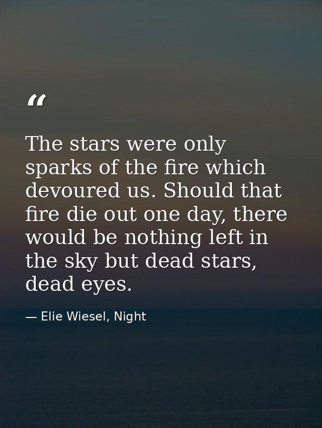 The stars were only sparks of the fire which devoured us. Should that fire die out one day, there would be nothing left  — Elie Wiesel, Night
