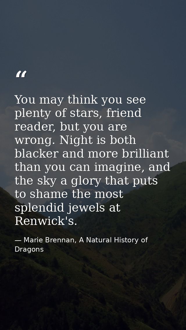 You may think you see plenty of stars, friend reader, but you are wrong. Night is both blacker and more brilliant than y — Marie Brennan, A Natural History of Dragons