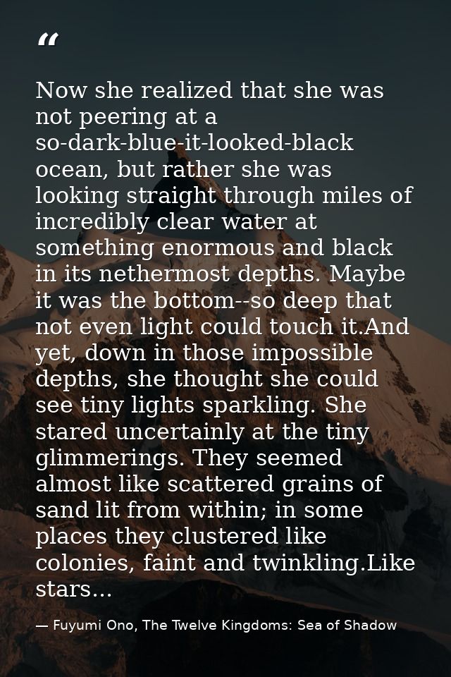 Now she realized that she was not peering at a so-dark-blue-it-looked-black ocean, but rather she was looking straight t — Fuyumi Ono, The Twelve Kingdoms: Sea of Shadow