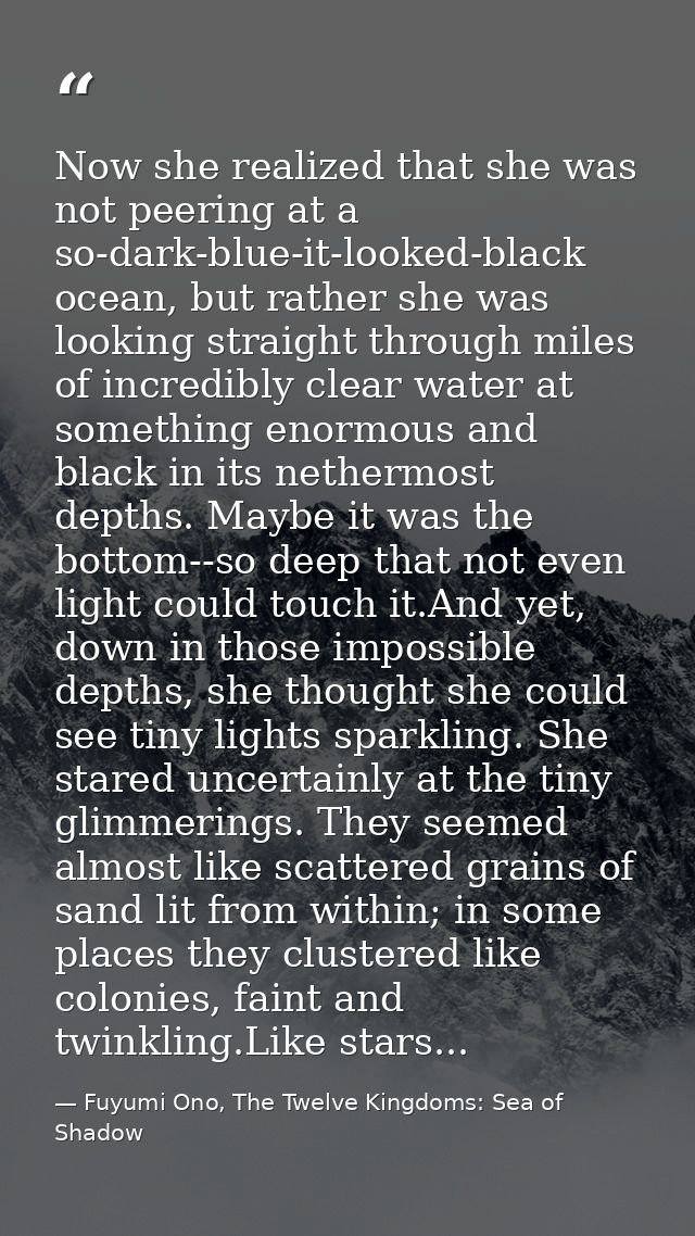 Now she realized that she was not peering at a so-dark-blue-it-looked-black ocean, but rather she was looking straight t — Fuyumi Ono, The Twelve Kingdoms: Sea of Shadow