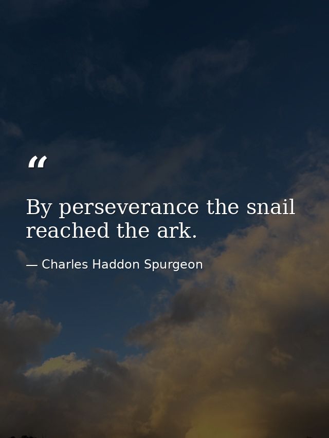 By perseverance the snail reached the ark. — Charles Haddon Spurgeon