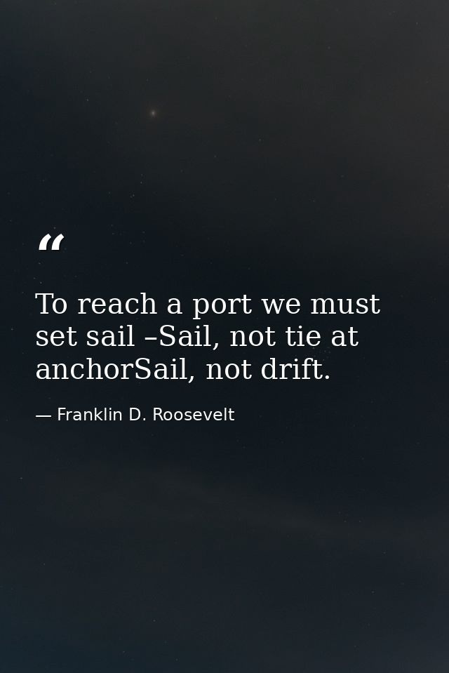 To reach a port we must set sail –Sail, not tie at anchorSail, not drift. — Franklin D. Roosevelt