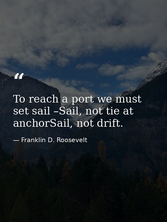 To reach a port we must set sail –Sail, not tie at anchorSail, not drift. — Franklin D. Roosevelt