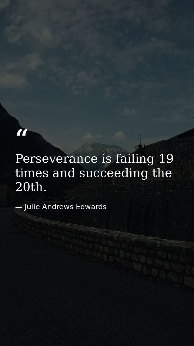 Perseverance is failing 19 times and succeeding the 20th. — Julie Andrews Edwards
