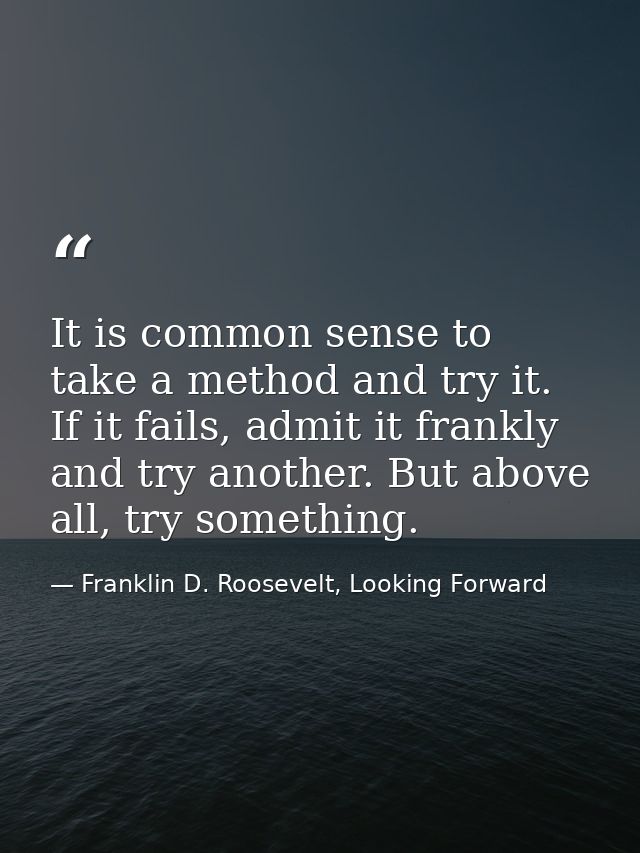 It is common sense to take a method and try it. If it fails, admit it frankly and try another. But above all, try someth — Franklin D. Roosevelt, Looking Forward
