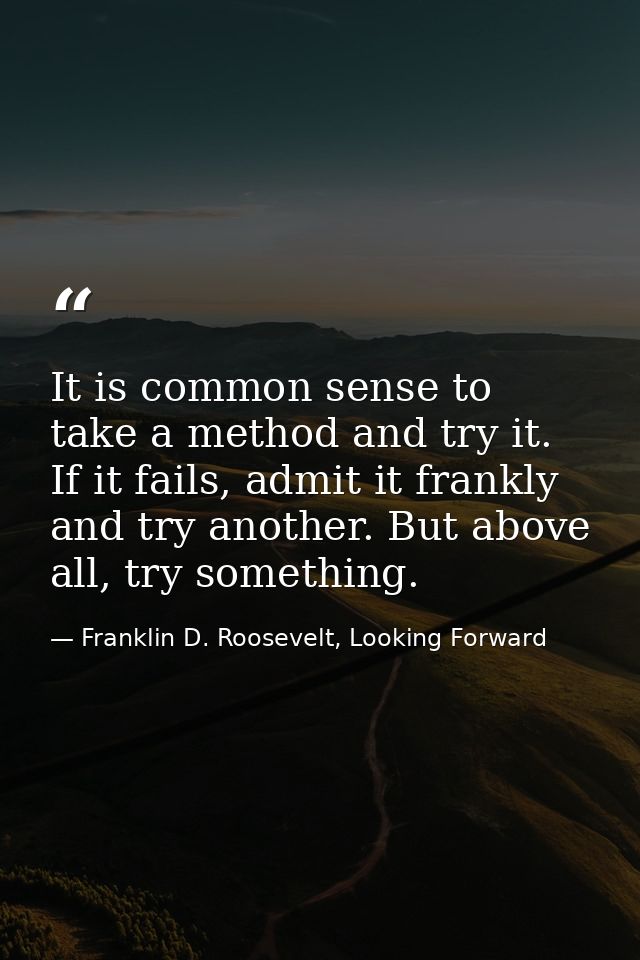 It is common sense to take a method and try it. If it fails, admit it frankly and try another. But above all, try someth — Franklin D. Roosevelt, Looking Forward