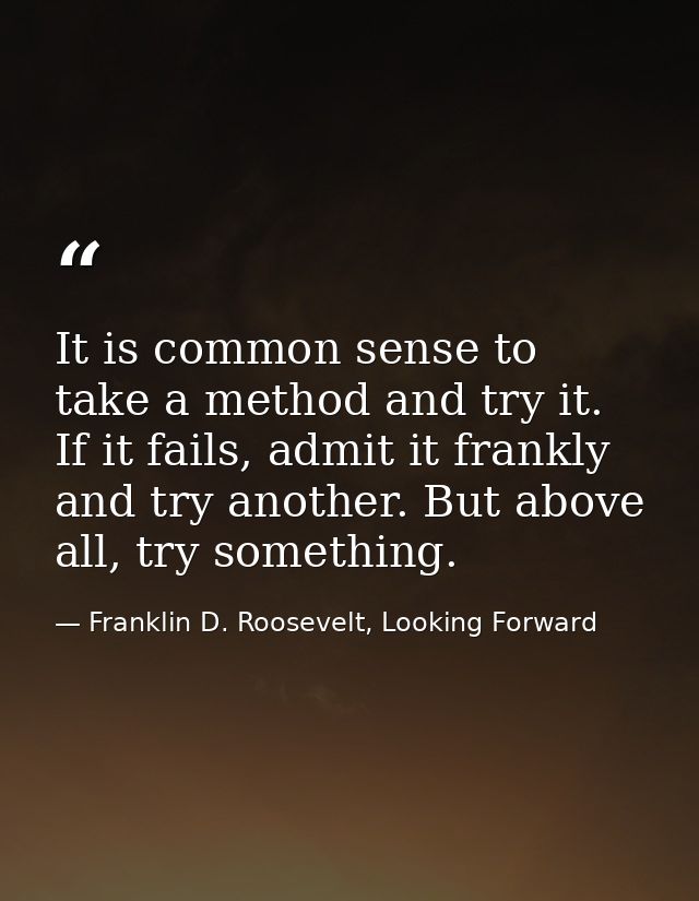 It is common sense to take a method and try it. If it fails, admit it frankly and try another. But above all, try someth — Franklin D. Roosevelt, Looking Forward