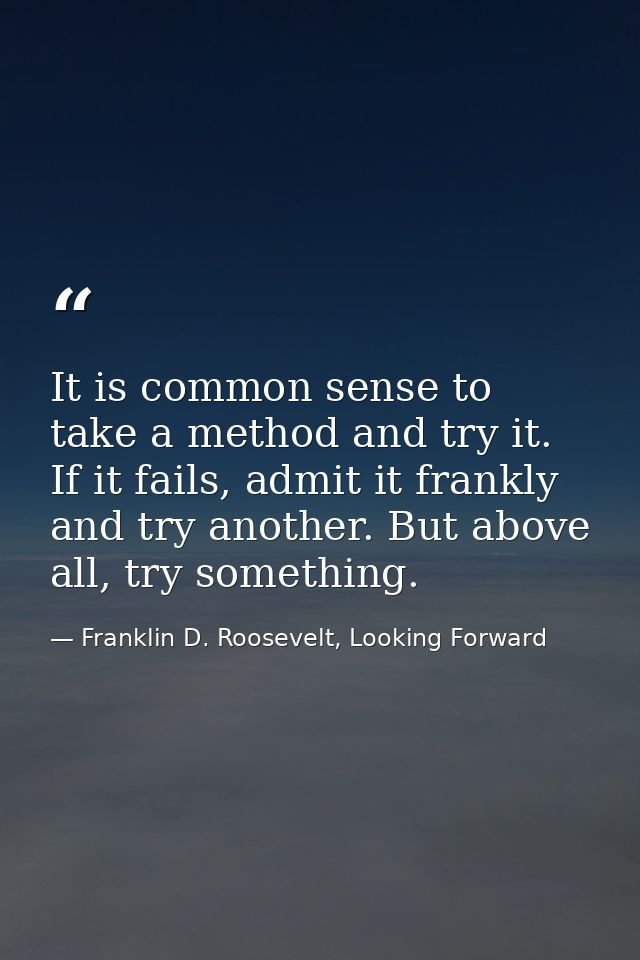 It is common sense to take a method and try it. If it fails, admit it frankly and try another. But above all, try someth — Franklin D. Roosevelt, Looking Forward