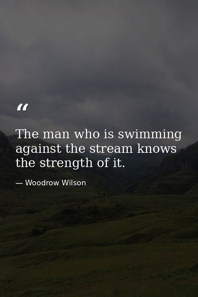 The man who is swimming against the stream knows the strength of it. — Woodrow Wilson