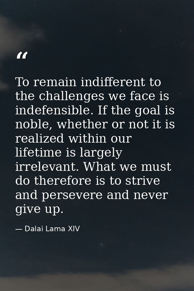 To remain indifferent to the challenges we face is indefensible. If the goal is noble, whether or not it is realized wit — Dalai Lama XIV