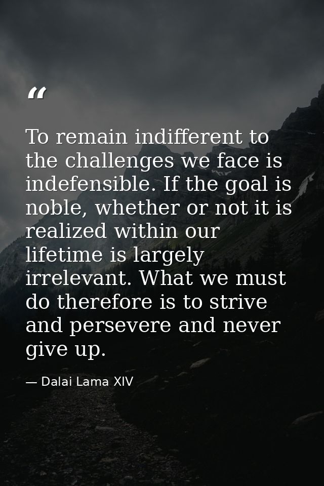 To remain indifferent to the challenges we face is indefensible. If the goal is noble, whether or not it is realized wit — Dalai Lama XIV