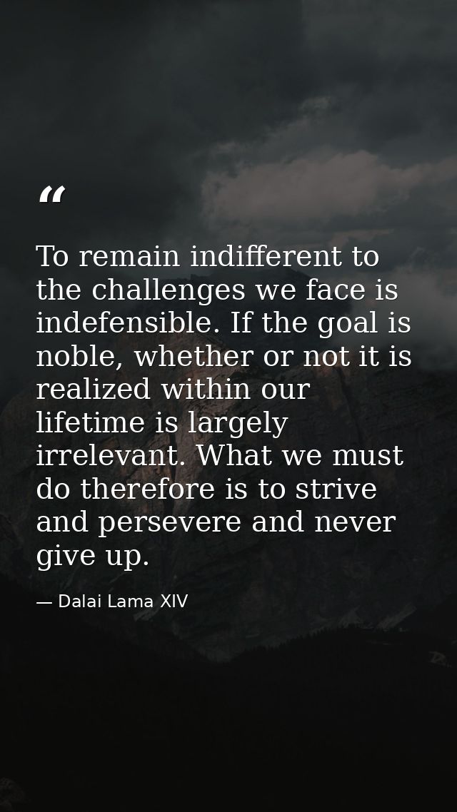 To remain indifferent to the challenges we face is indefensible. If the goal is noble, whether or not it is realized wit — Dalai Lama XIV