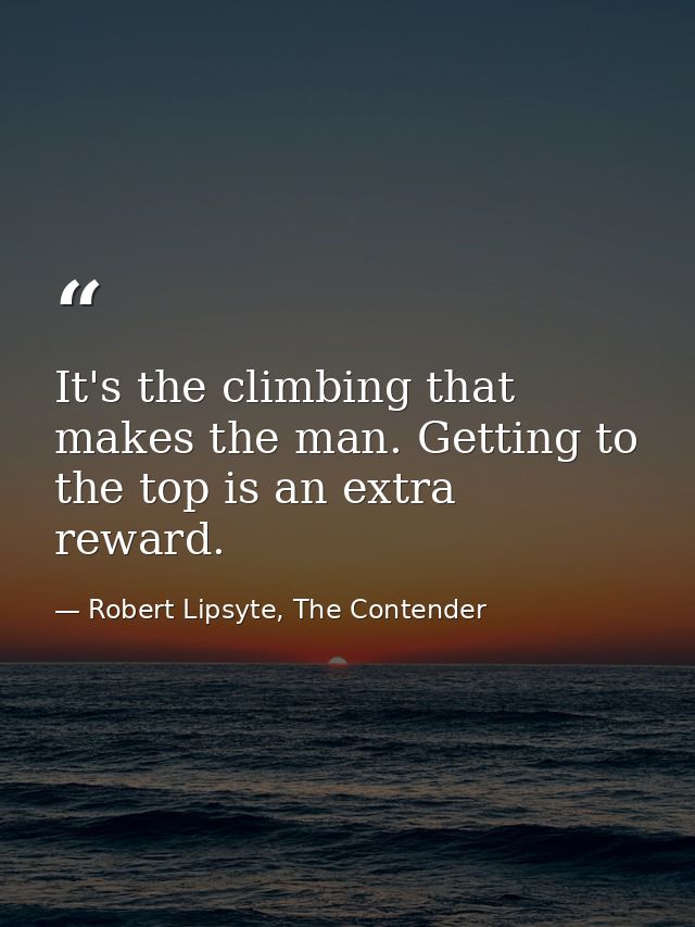 It's the climbing that makes the man. Getting to the top is an extra reward. — Robert Lipsyte, The Contender