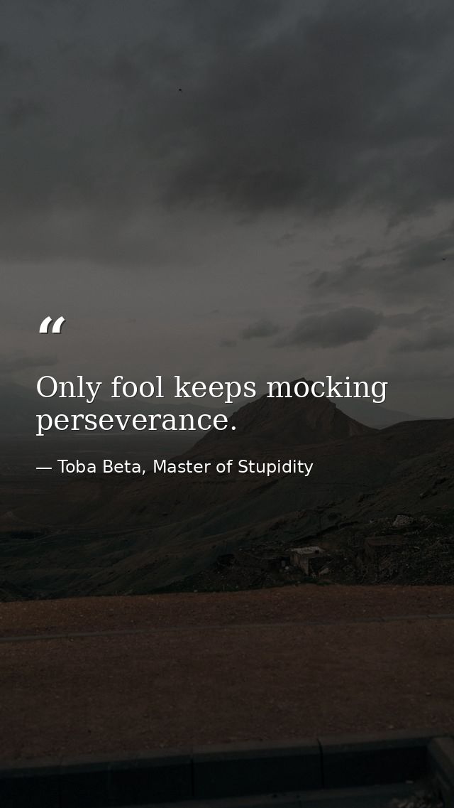 Only fool keeps mocking perseverance. — Toba Beta, Master of Stupidity