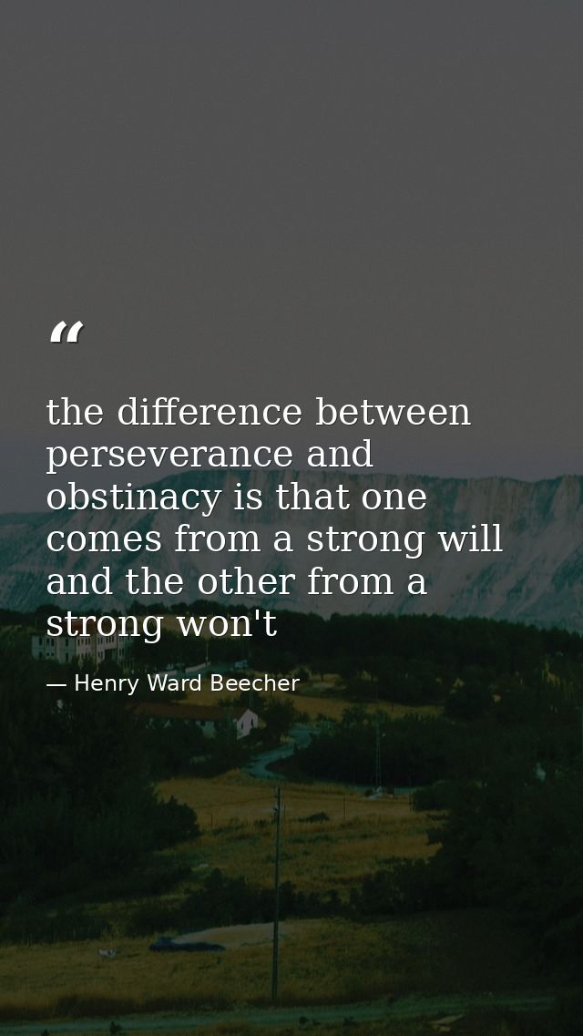 the difference between perseverance and obstinacy is that one comes from a strong will and the other from a strong won't — Henry Ward Beecher