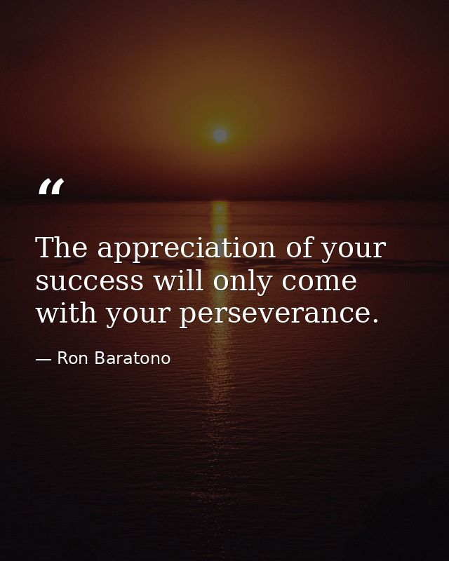 The appreciation of your success will only come with your perseverance. — Ron Baratono