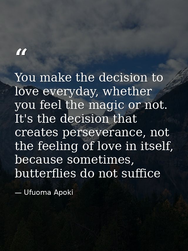 You make the decision to love everyday, whether you feel the magic or not. It's the decision that creates perseverance,  — Ufuoma Apoki