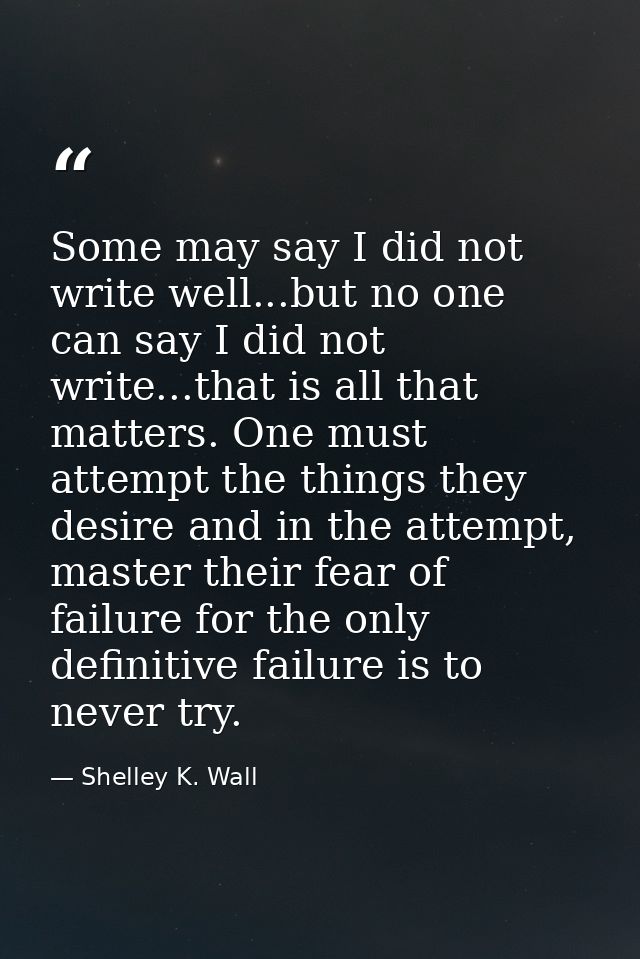 Some may say I did not write well...but no one can say I did not write...that is all that matters. One must attempt the  — Shelley K. Wall