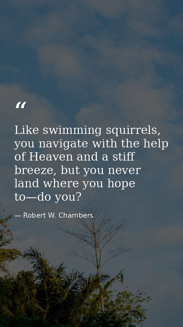 Like swimming squirrels, you navigate with the help of Heaven and a stiff breeze, but you never land where you hope to—d — Robert W. Chambers