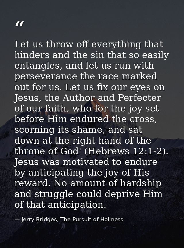 Let us throw off everything that hinders and the sin that so easily entangles, and let us run with perseverance the race — Jerry Bridges, The Pursuit of Holiness