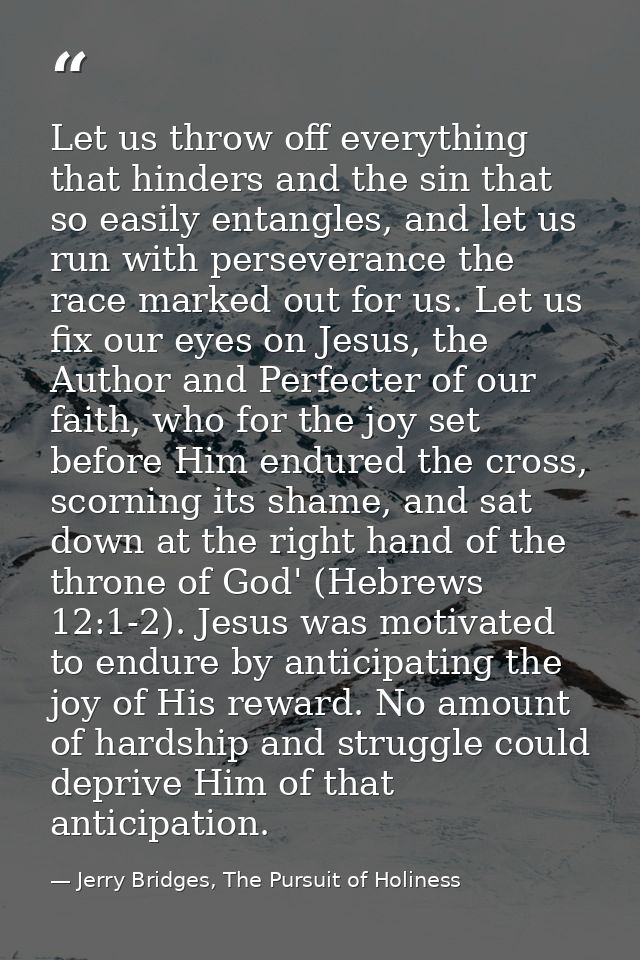 Let us throw off everything that hinders and the sin that so easily entangles, and let us run with perseverance the race — Jerry Bridges, The Pursuit of Holiness