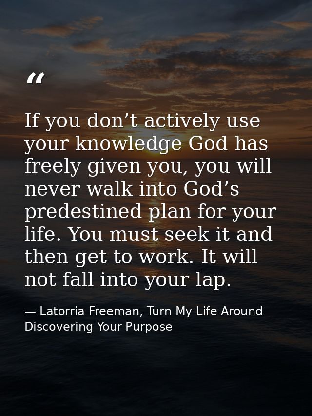 If you don’t actively use your knowledge God has freely given you, you will never walk into God’s predestined plan for y — Latorria Freeman, Turn My Life Around Discovering Your Purpose