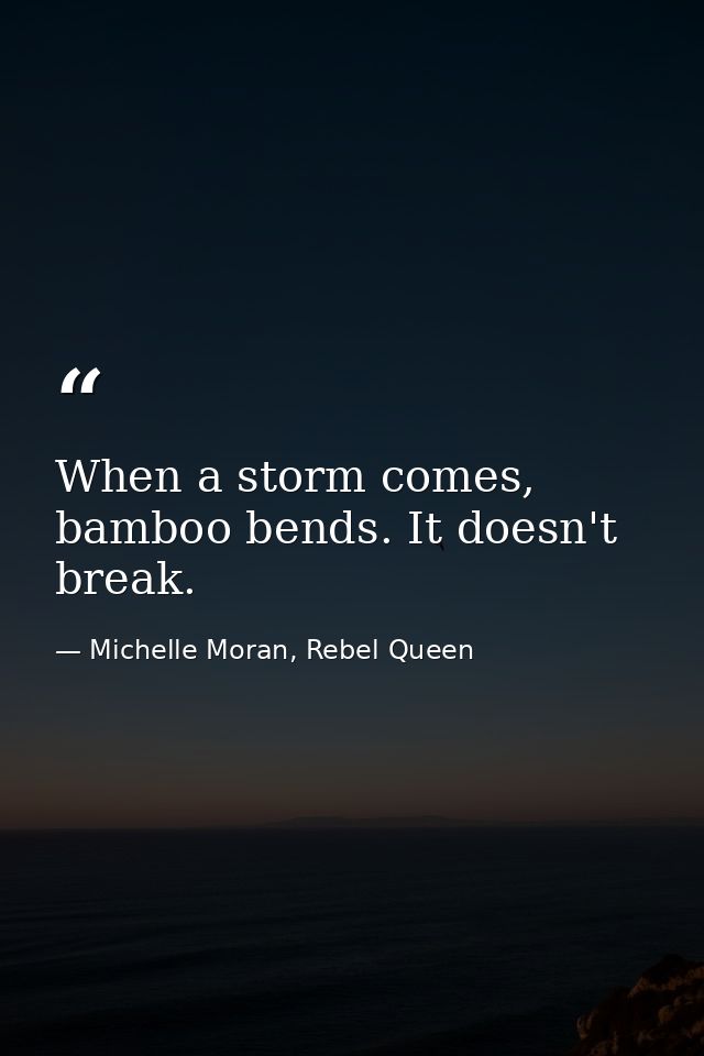 When a storm comes, bamboo bends. It doesn't break. — Michelle Moran, Rebel Queen